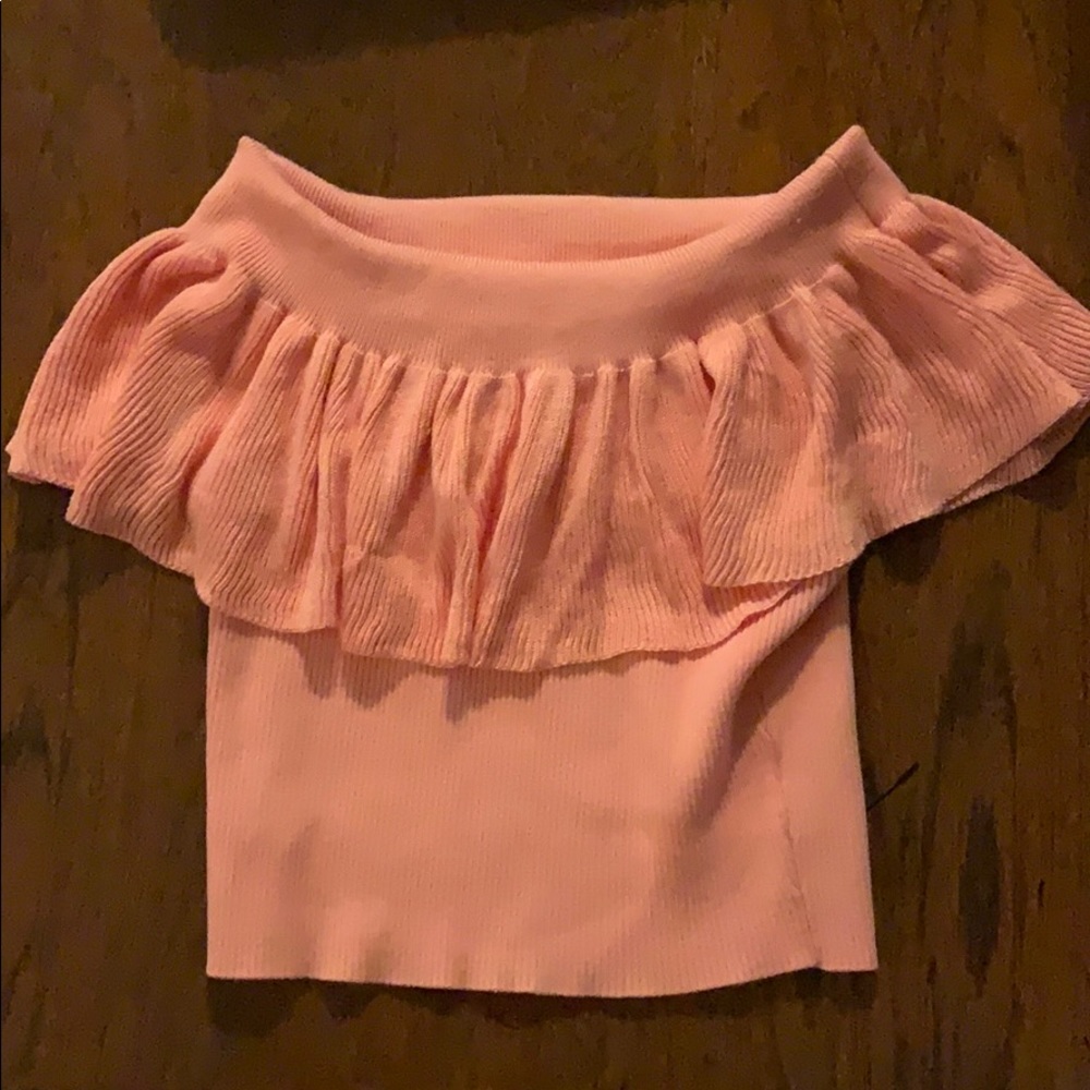 Salmon colored shoulder cut-out top